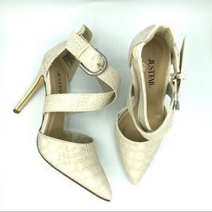 JustFab | Cream Faux Crocodile Spike Heel